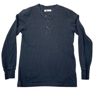 American Giant Mens Henley T-Shirt Black Black Long Sleeve Pullover Casual Tee